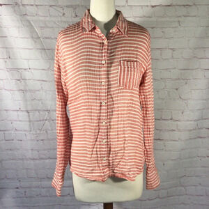 STYLUS Salmon and White Striped Button Down Long Sleeve Top - Size Medium
